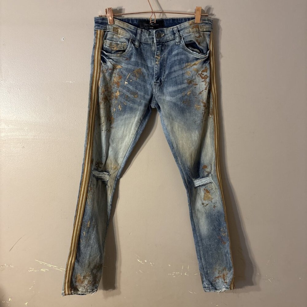 Jordan Craig Legacy Edition Skinny Jeans Distressed Destroyed Paint Splats 28x30